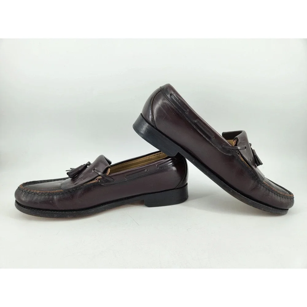 SAS Kiltie Tassel Loafers Mens 9 M Burgundy Leather Handsewn Dress Slip On Shoes